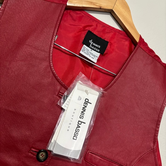Dennis Basso Red Leather Tuxedo Vest Pockets Size 1X nwt VTG Deadstock - Picture 2 of 7